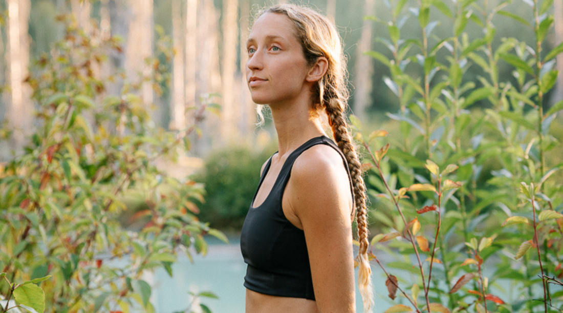 Teagan Maddux on a hiking adventure in New York, wearing SEPTEMBER