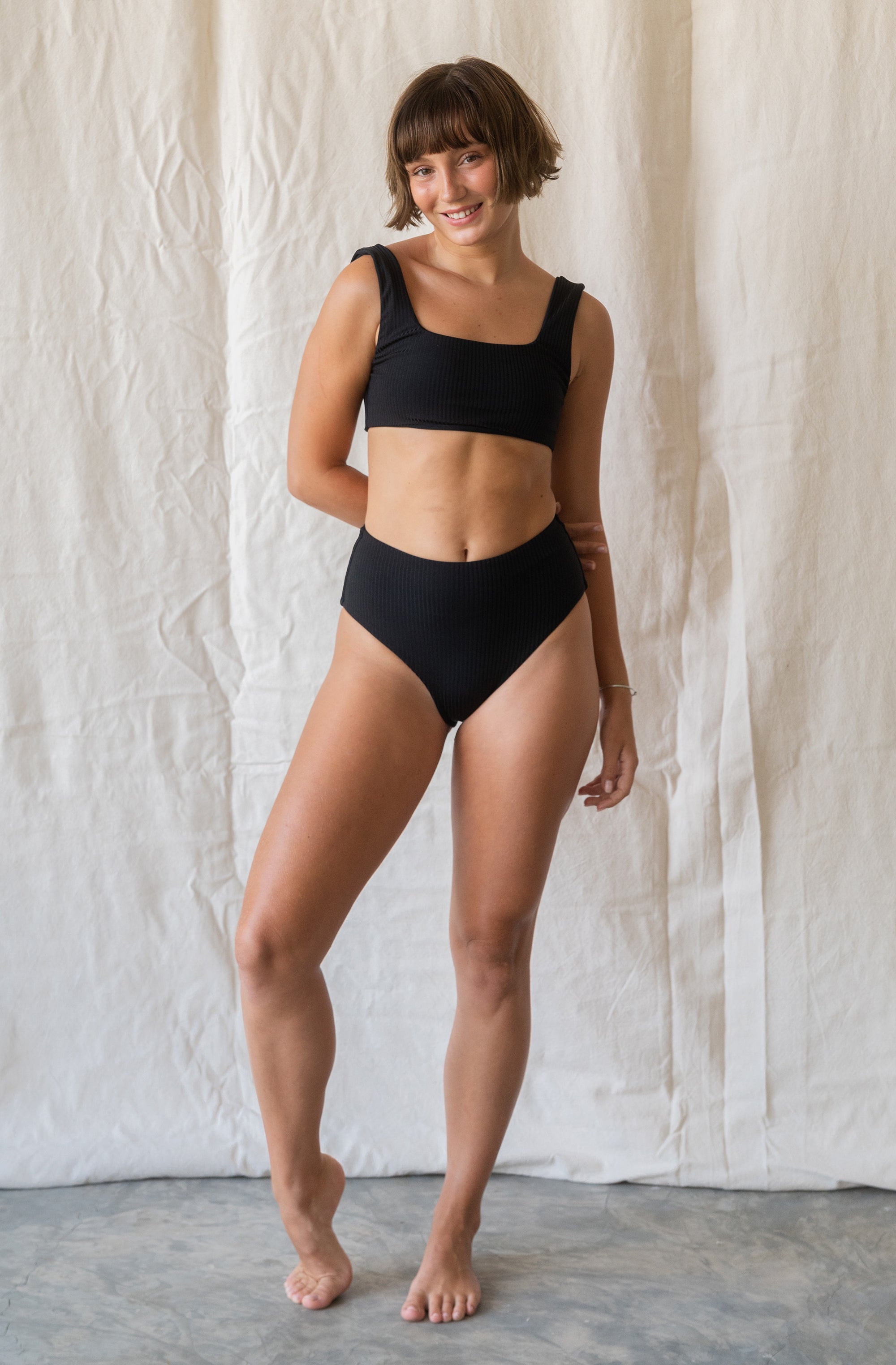 Women's Surf Bikini Bottom Kennedy Black Eco Rib | SEPTEMBER
