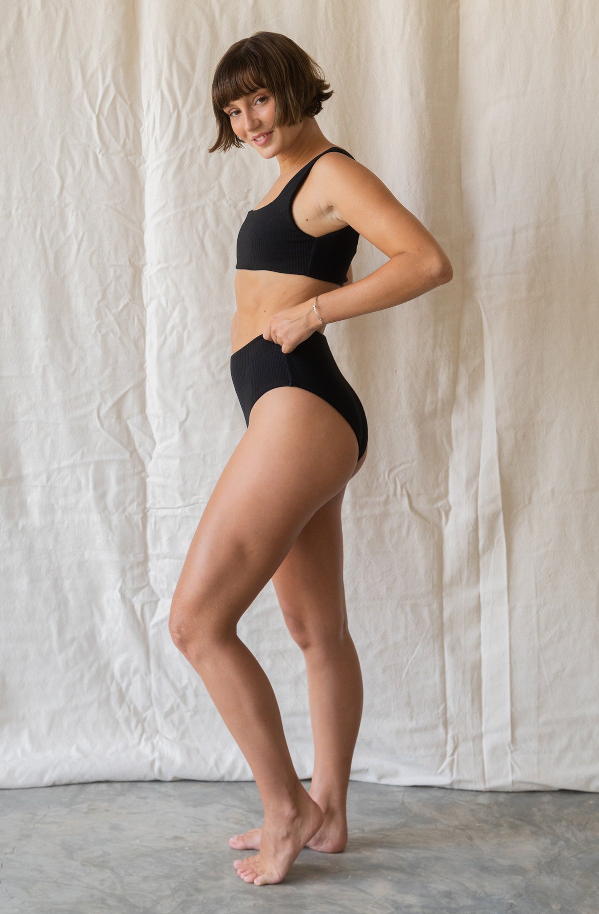 Women's Surf Bikini Bottom Kennedy Black Eco Rib | SEPTEMBER
