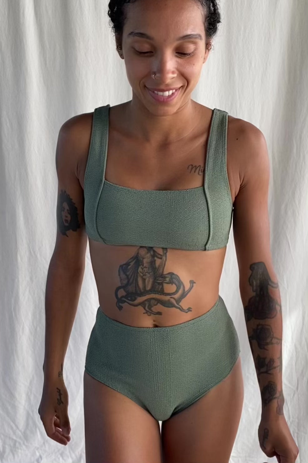 Load video: Surf Bikini Top and bottom in Matcha