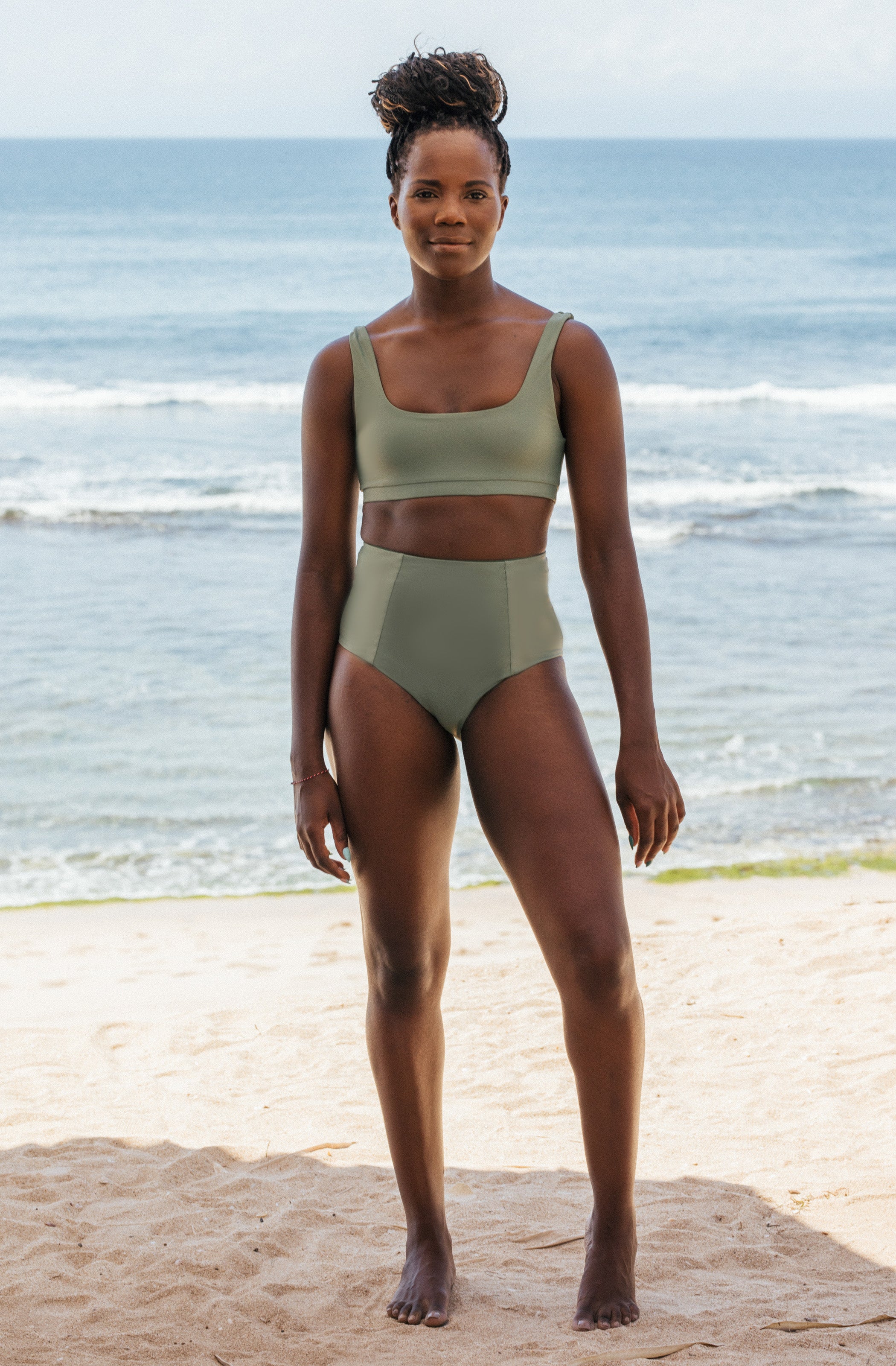 Khaki green high waisted bikini bottoms sale